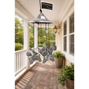 Vintage Danny Quest Bichon Frise Dog Wind Chime Silver Tone Pewter Finish